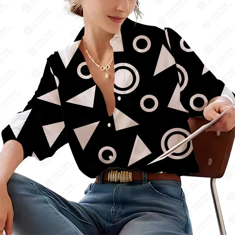 Елегантна риза Дамска мода Темперамент Отпечатана блуза с дълъг ръкав V-образно деколте 2023 Ново 