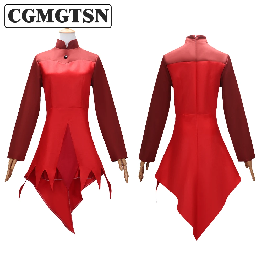 CGMGTSN Owl House Edalyn Clawthorne косплей костюм жени червени дълги ръкави стойка яка неправилна рокля Хелоуин парти костюм