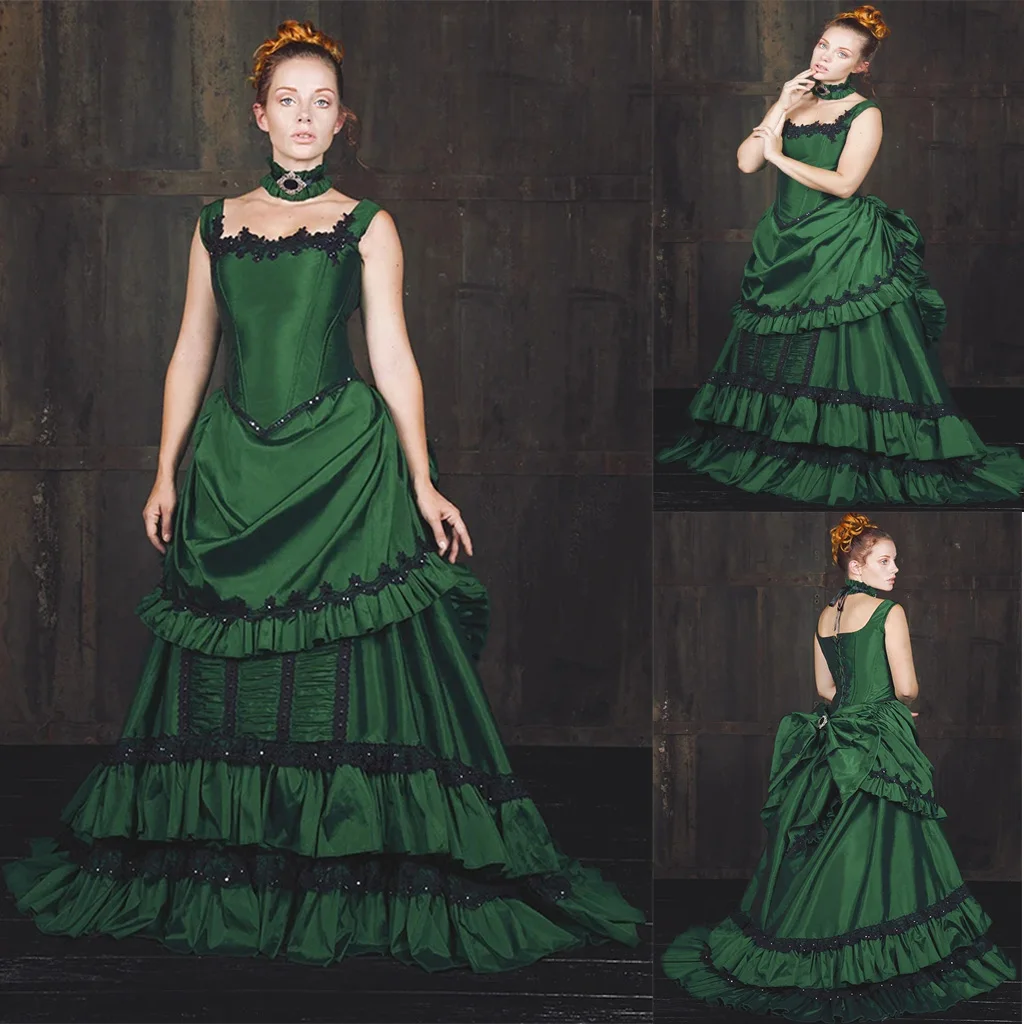 Средновековна викторианска фантастична рокля кралица рокля Tudor барокова рокля класическа реколта готически жени зелена рокля без ръкави по поръчка