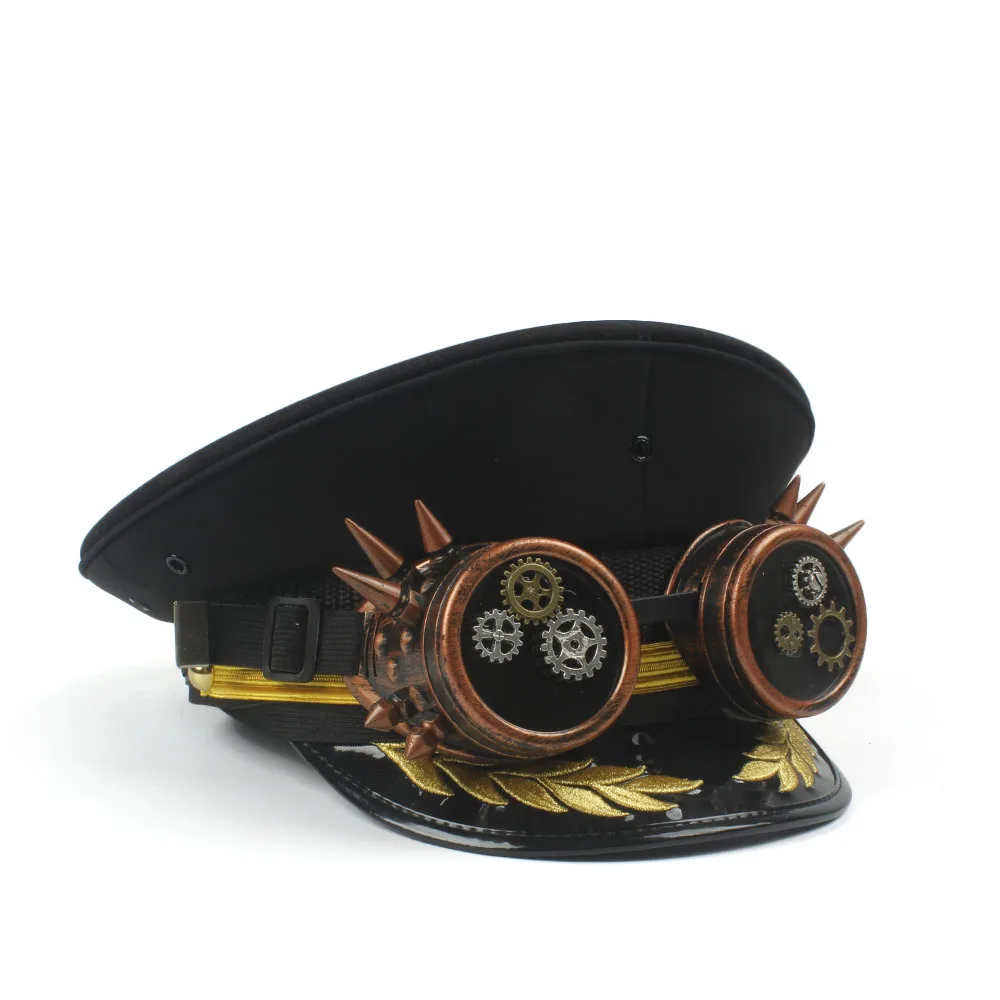 Мода Мъже Steampunk Военни шапки Германия офицер козирка капачка армия шапка кортикална полицейска шапка косплей шапка размер S M L XL