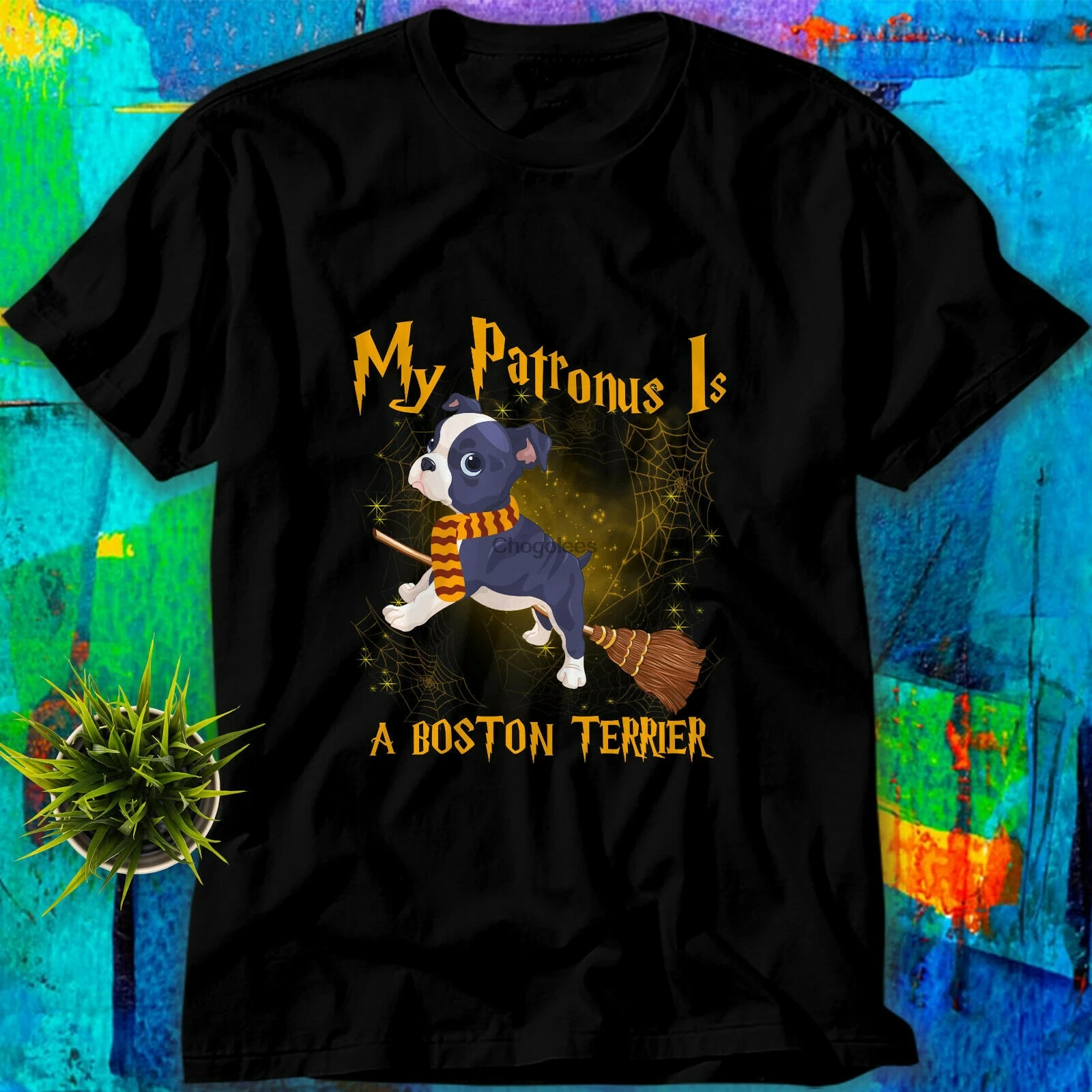 0My Patronus Is a Boston Terrier Dog Animal Lover T-Shirt Tee Gift EB31111936