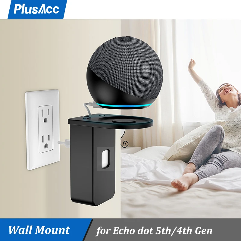 PlusAcc Outlet Монтиране на стена за Alexa Echo Dot 5-то 4-то поколение Echo Pop Аксесоари за пестене на място Вграден рафт за управление на кабели
