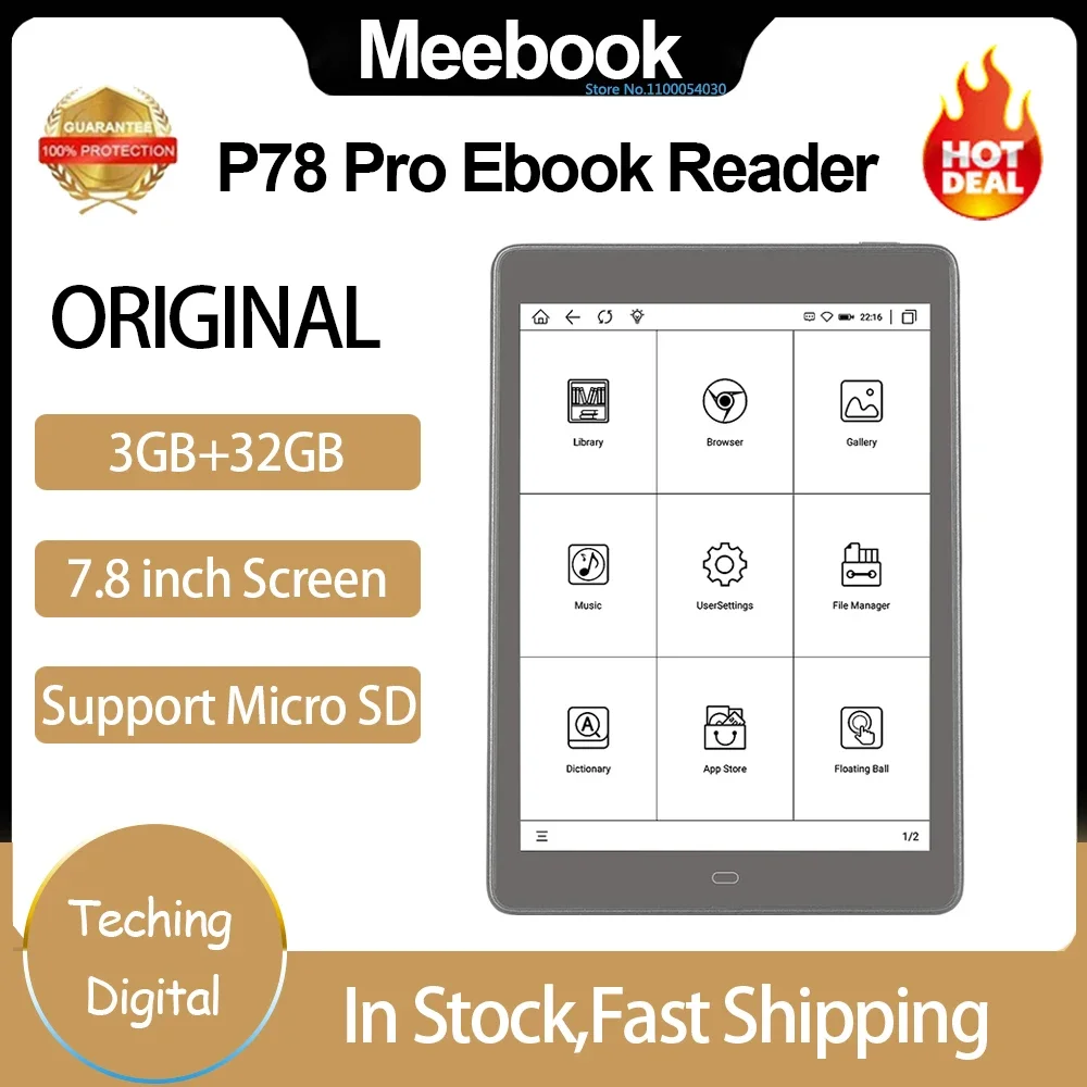 Оригинален Meebook P78 Pro EBook Reader 7.8 инчов екран Android Ereader 3G 32GB Android 11 с SD карта Dual Front End и WiFi
