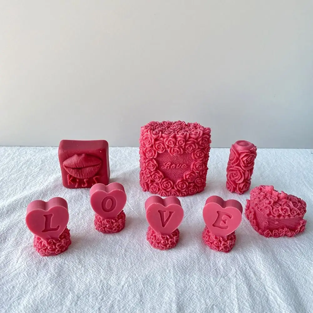 Rose Love силиконова свещ мухъл DIY сърце цвете колона гипс сапун мухъл лед шоколад мухъл Ден на Свети Валентин подаръци Свещ вземане