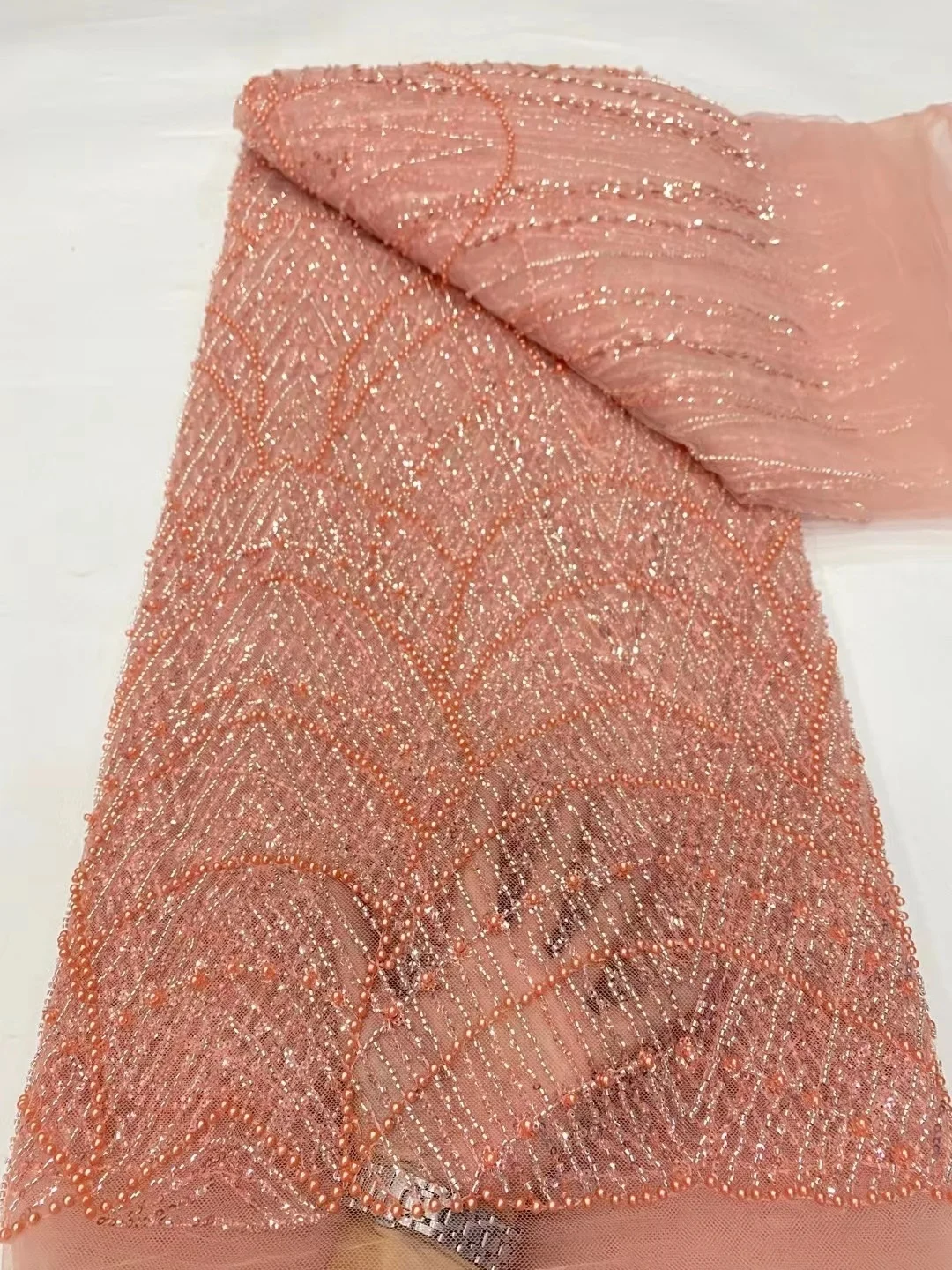 Beaded тюл дантелени тъкани за парти рокли 5 ярда 2023 Висококачествени тежки ръчно изработени кристални мъниста черни нигерийски пайети