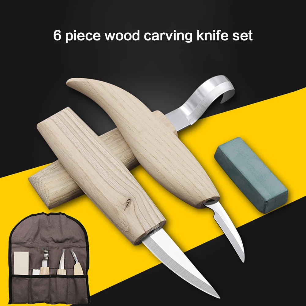 6 броя дървообработващ резбарски нож, точило за дърво, стъргалка за дърво, нож за лъжица DIY дървообработващ модел дърворезба инструмент комплект